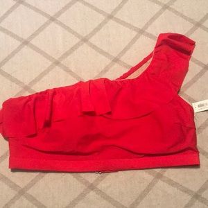 Ruffle one shoulder bathing suit top